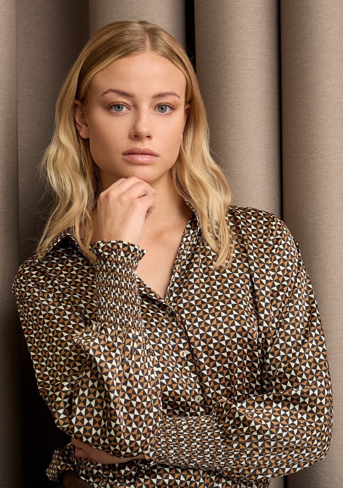 I SAY Melba Printed Blouse in Geometric front view