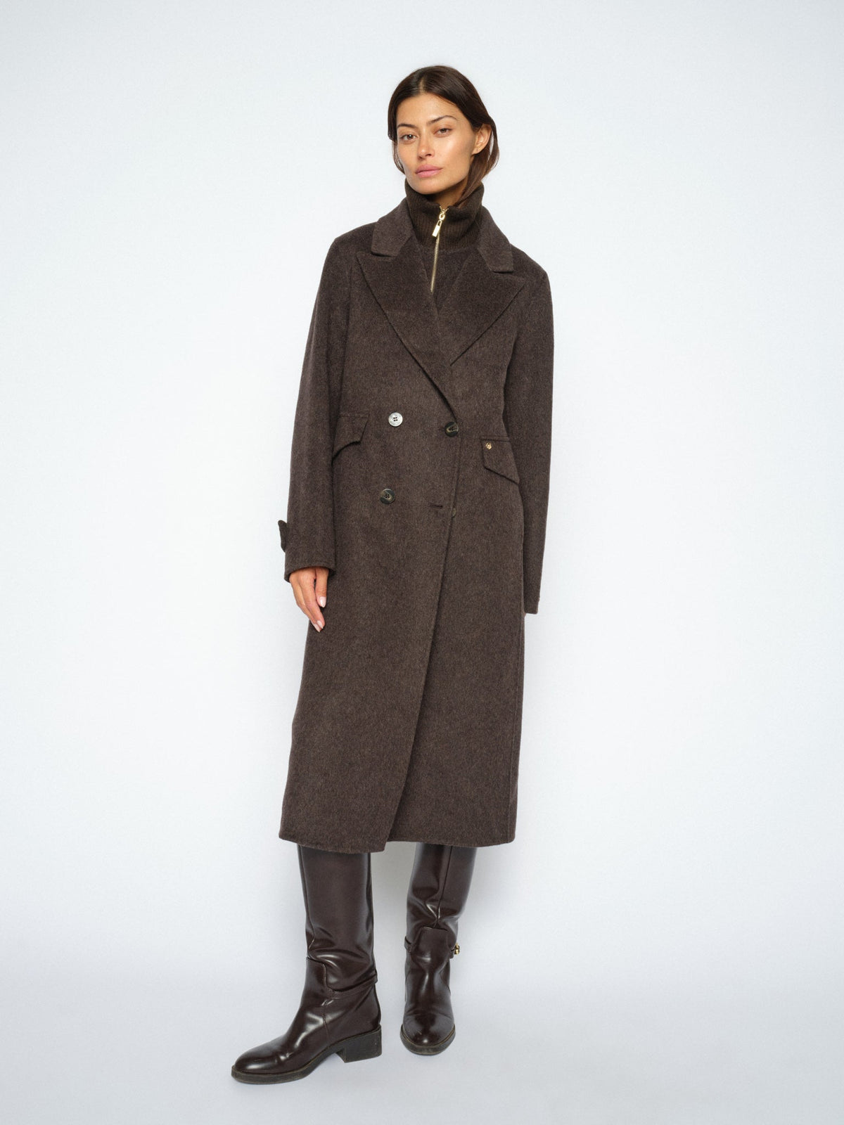 Mos Mosh mmalva loisa mock neck coat delicoso worn by model