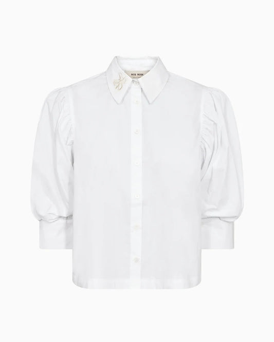 MOS MOSH White cotton shirt with puff sleeve detail
