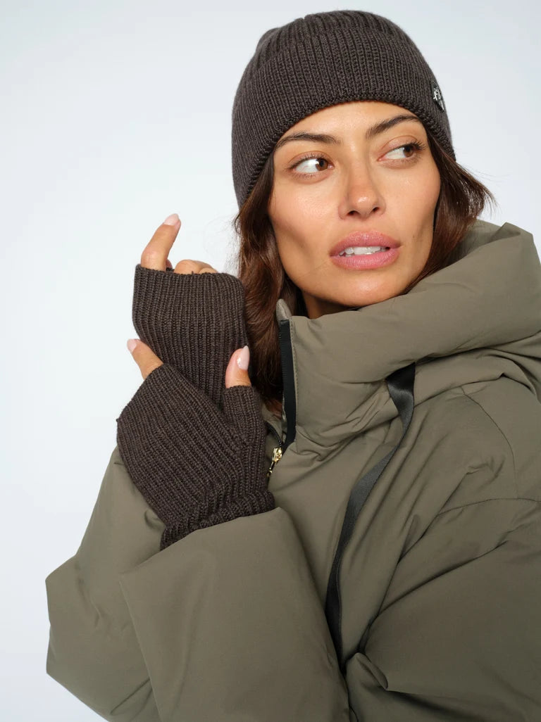 Mos Mosh mmtova wool rib hat in delicioso worn by model
