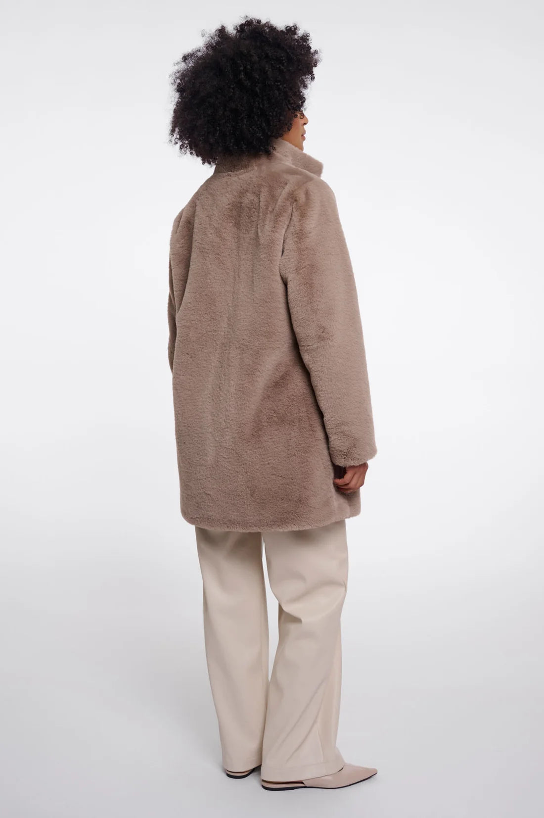Rino & Pelle Nonna MOCHA LATTE BACK  winter coat styled on model