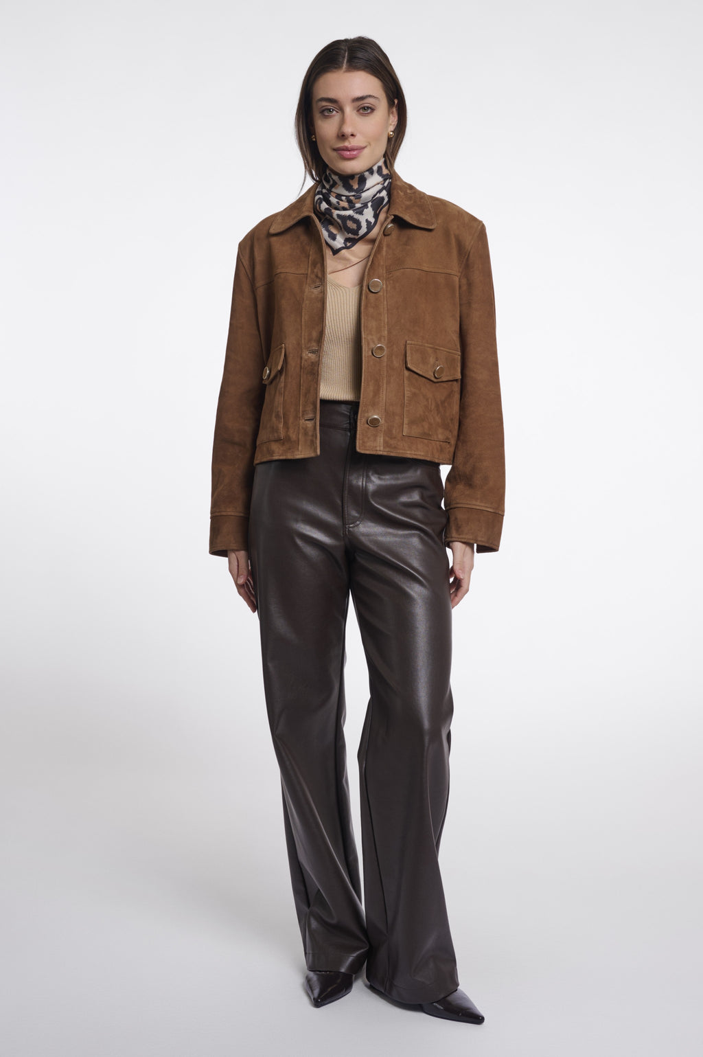Rino & Pelle Odyle scarf in brown and neutral leopard print