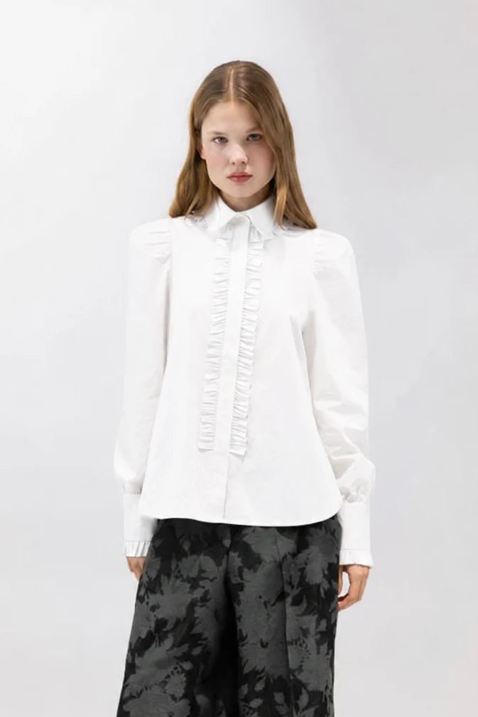 Poplin Romantic Shirt with Rhinestone Detail