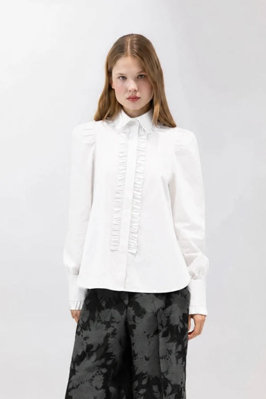 Poplin Romantic Shirt with Rhinestone Detail
