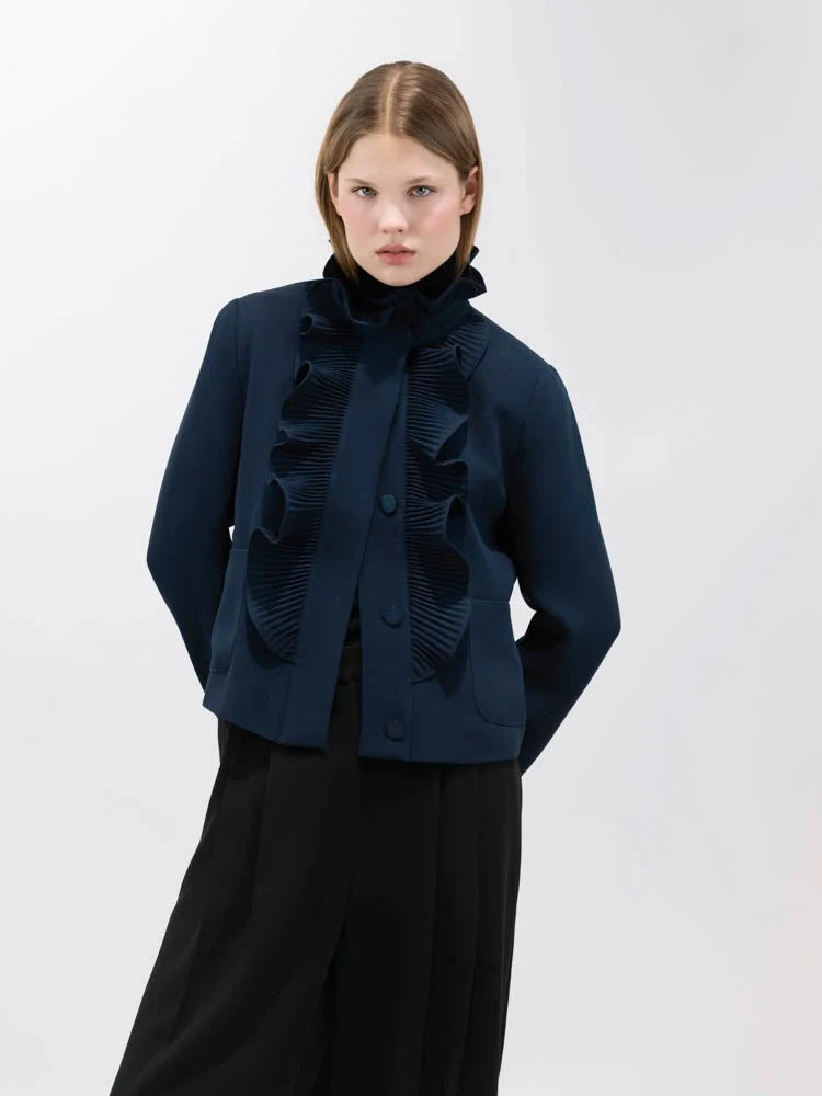 Psophía Short Cotton Jacket in Navy front view