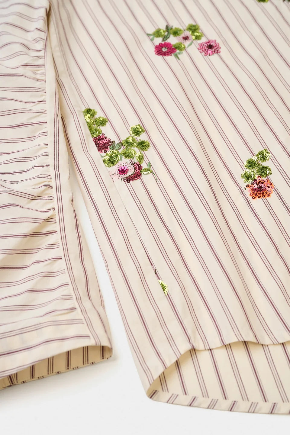 Poplin Shirt with Sequin Embroidery and Flower Motif