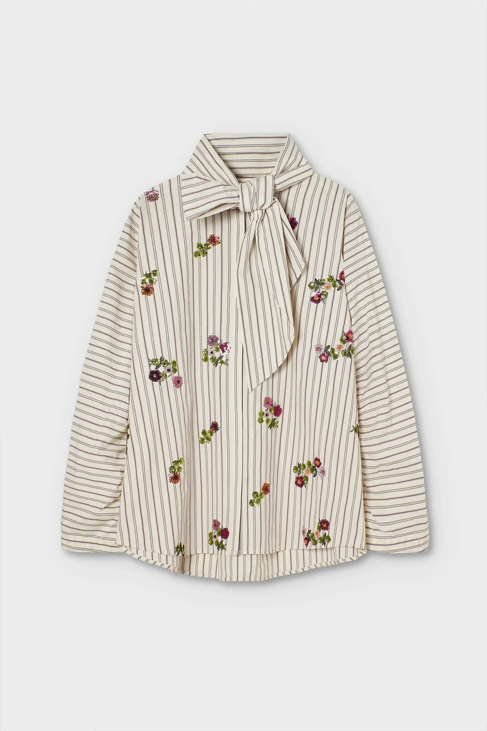 Poplin Shirt with Sequin Embroidery and Flower Motif