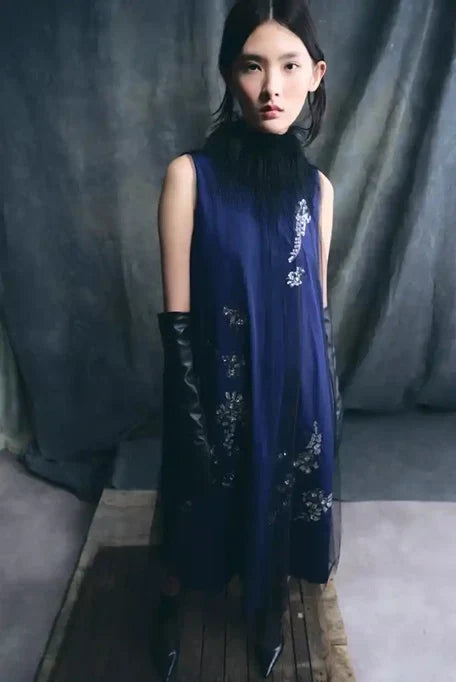 Psophia long Tulle Dress in Night