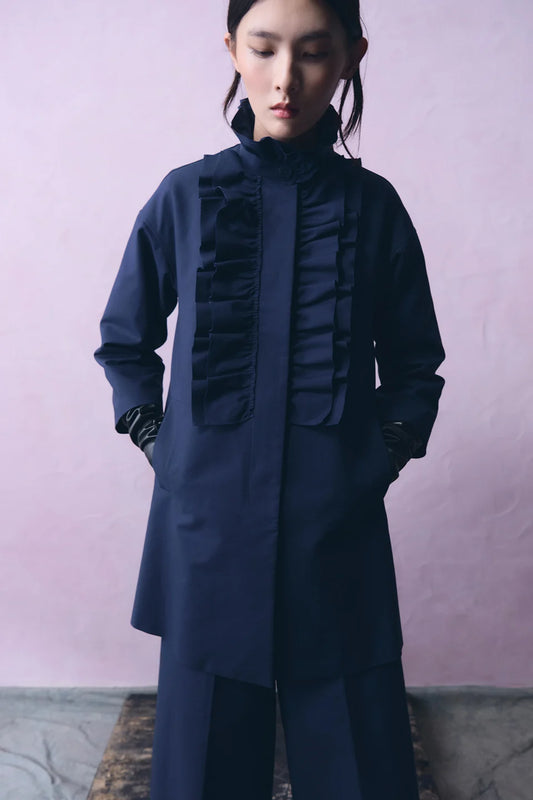 Cotton Trench Coat with Ruffle Detail