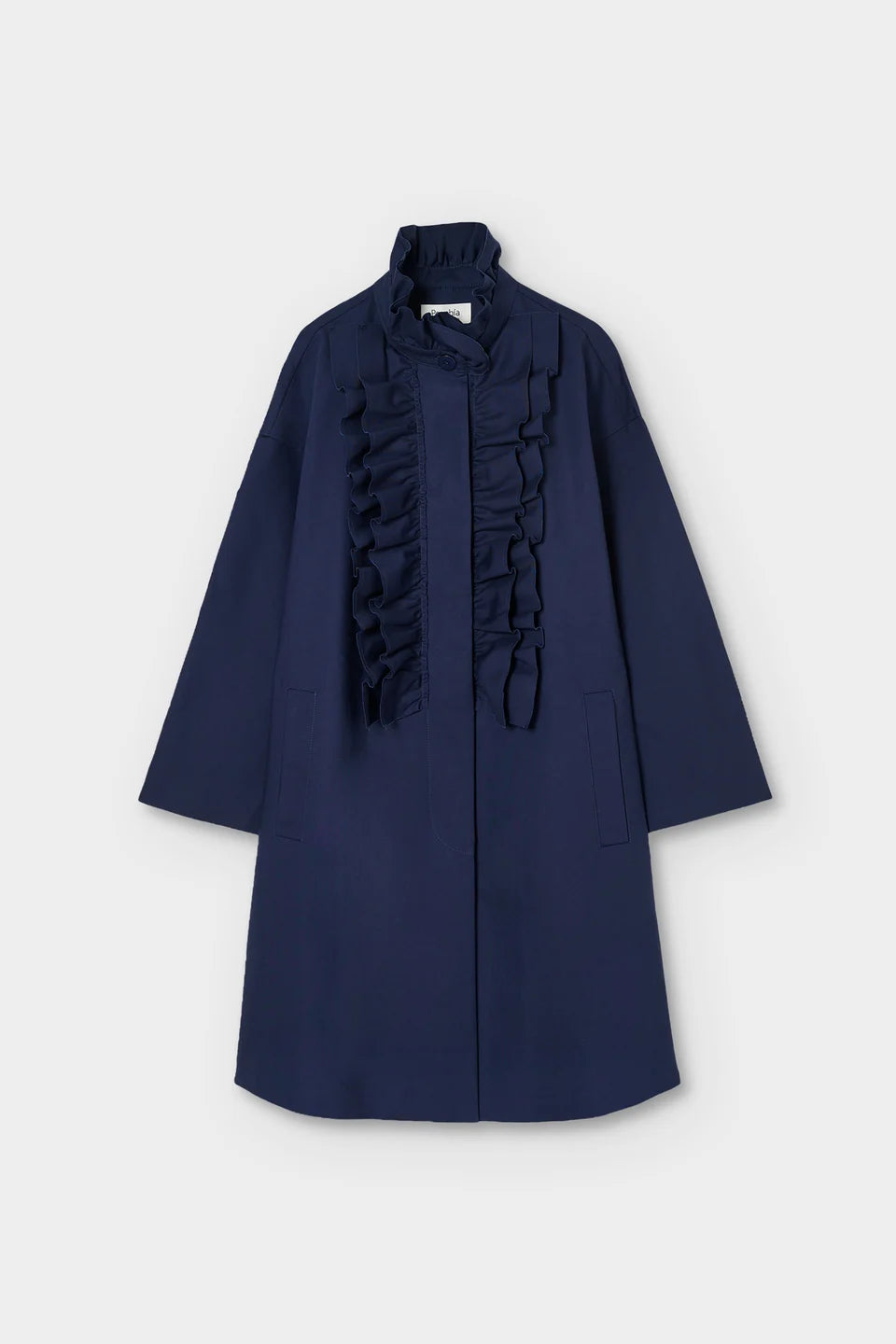 Cotton Trench Coat with Ruffle Detail