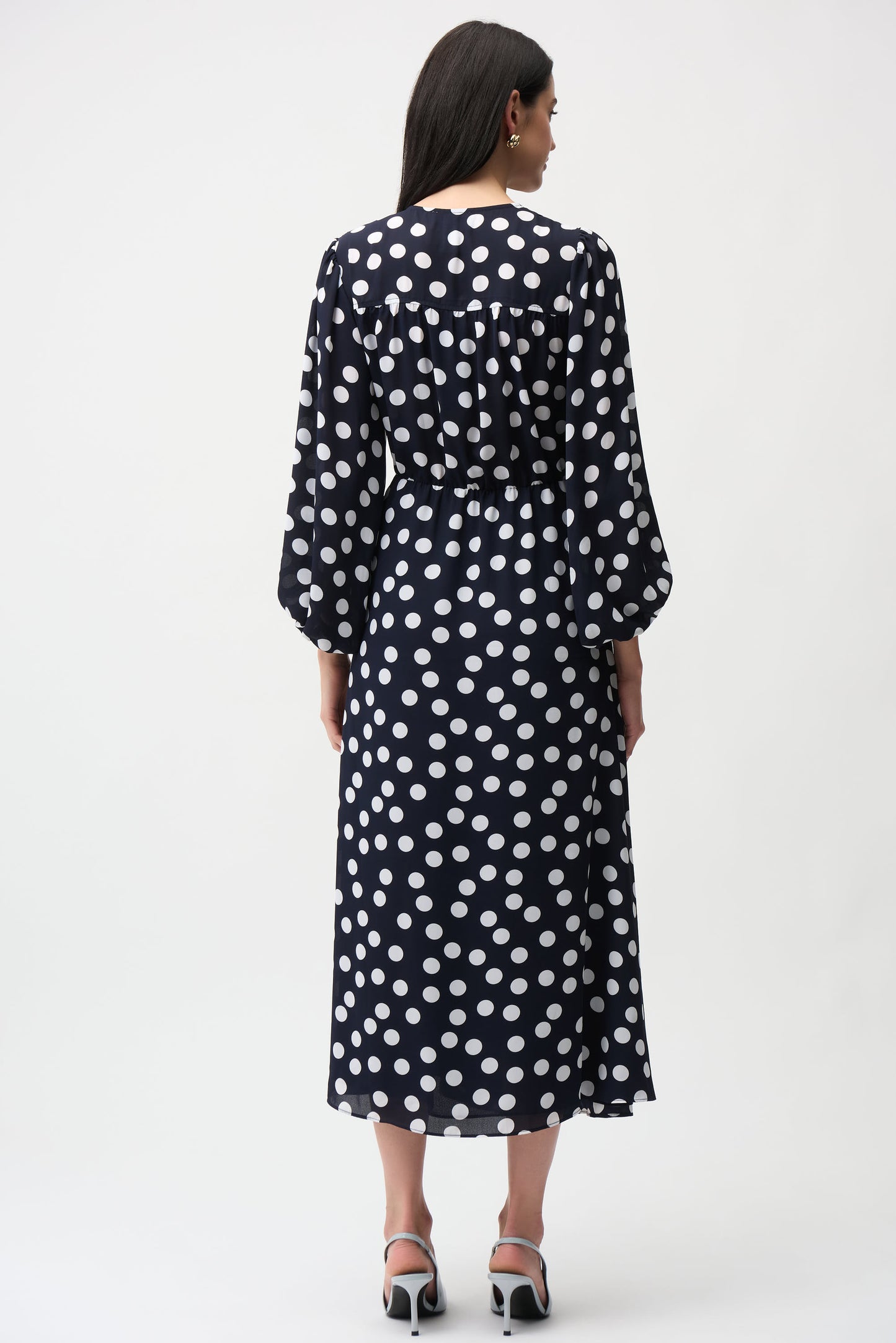 Joseph Ribkoff Georgette Dot Print Wrap Dress with Puff Sleeve