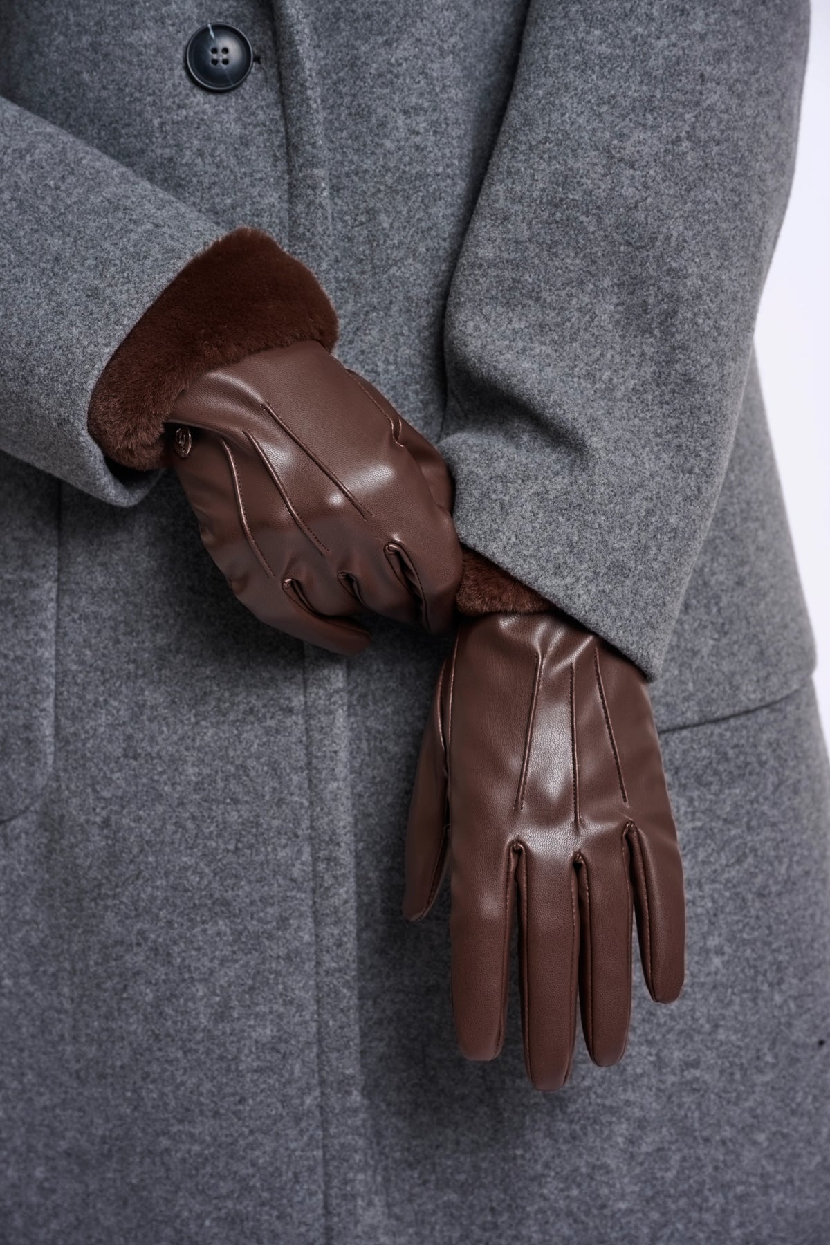 Rino & Pelle brown winter gloves with faux fur