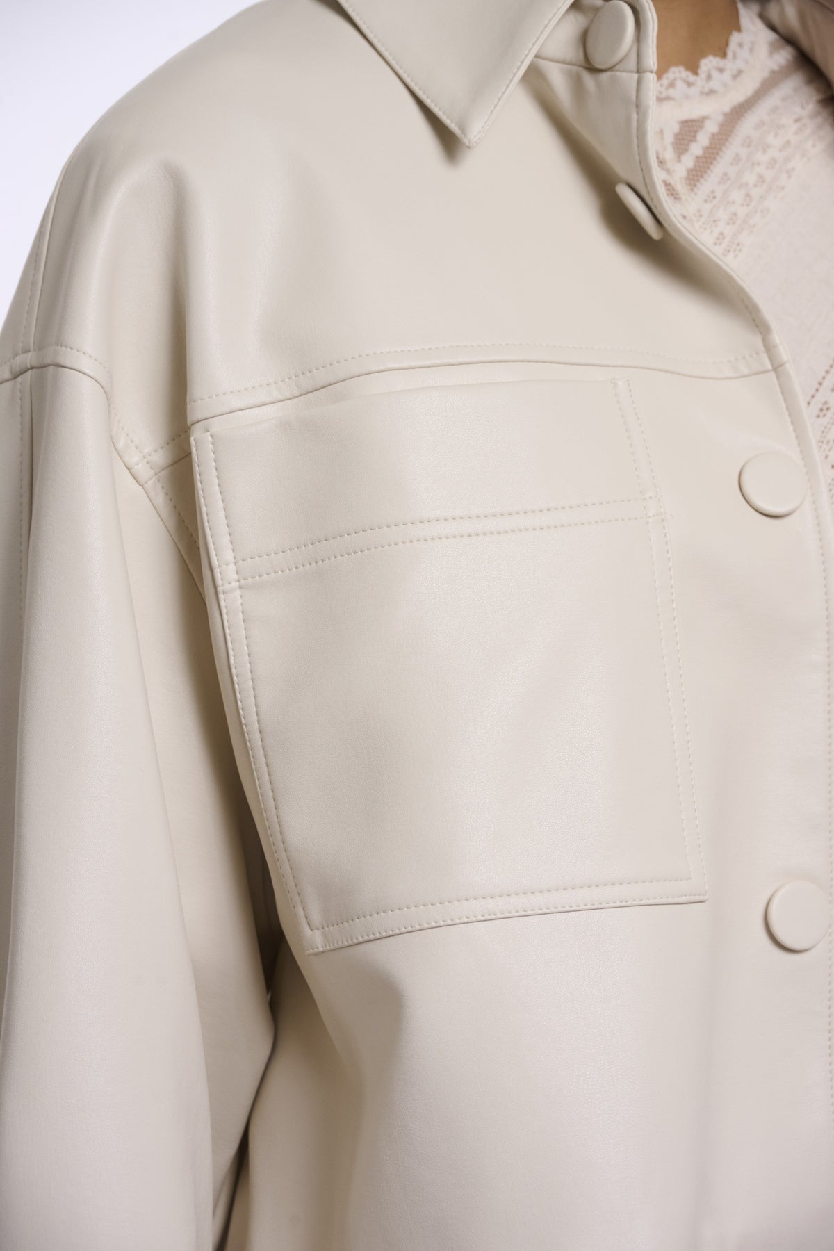 Rino & Pelle Bree faux leather jacket showing boxy silhouette