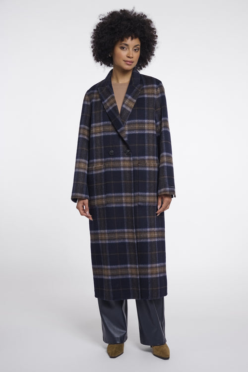 Rino & Pelle Adria Reversible Coat in Dark Navy Check