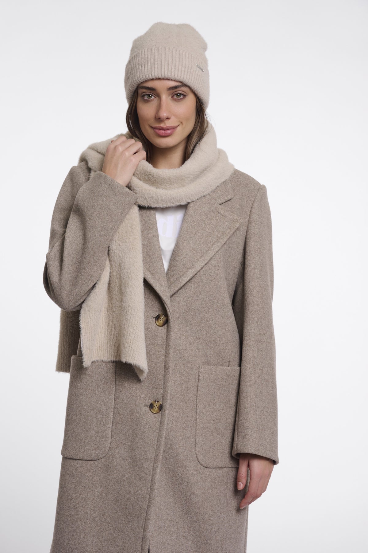 Rino & Pelle Otus ultra-soft scarf front view stone