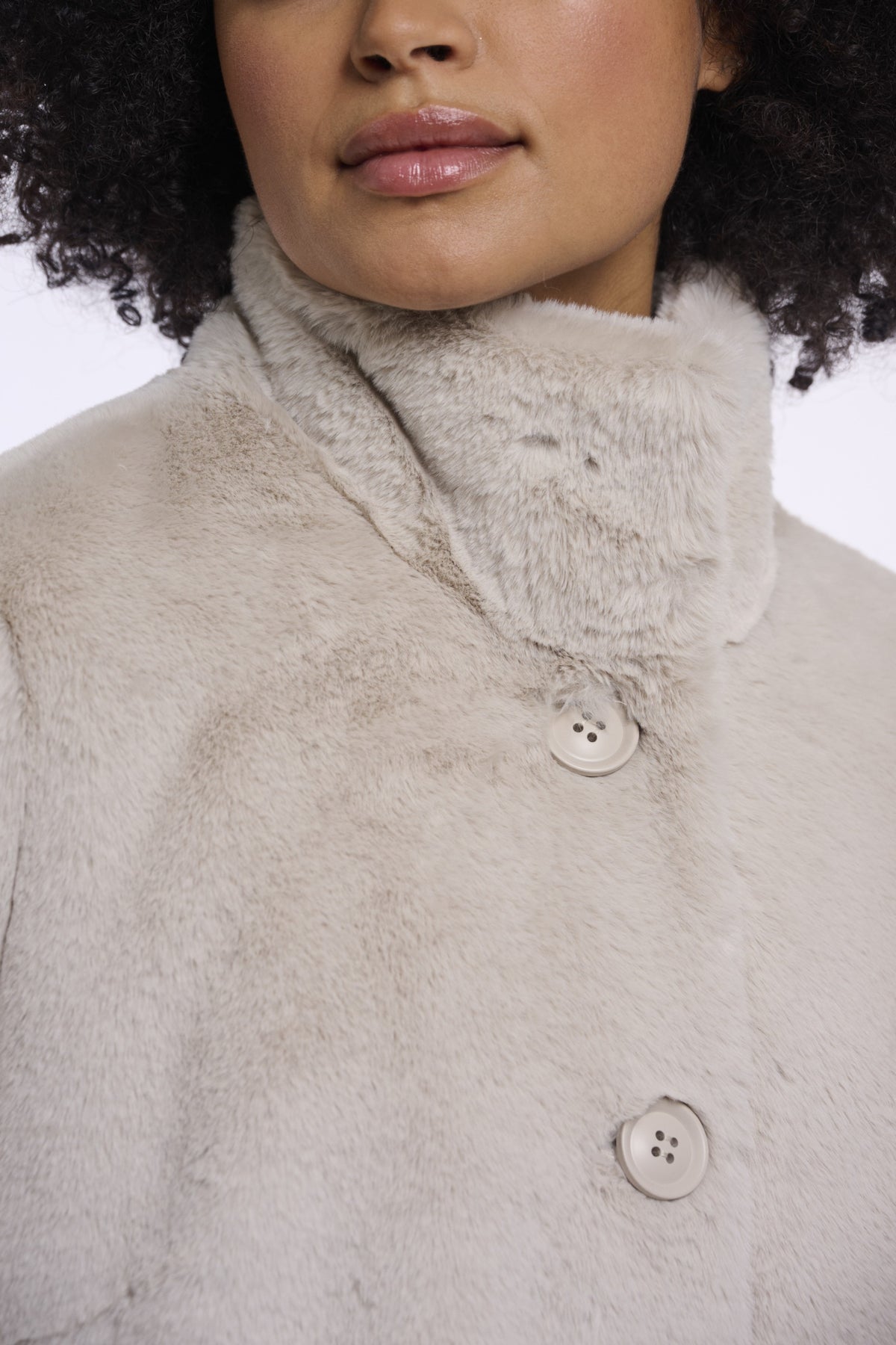 Rino & Pelle Nonna Coat showing high-neck collar BIRCH 