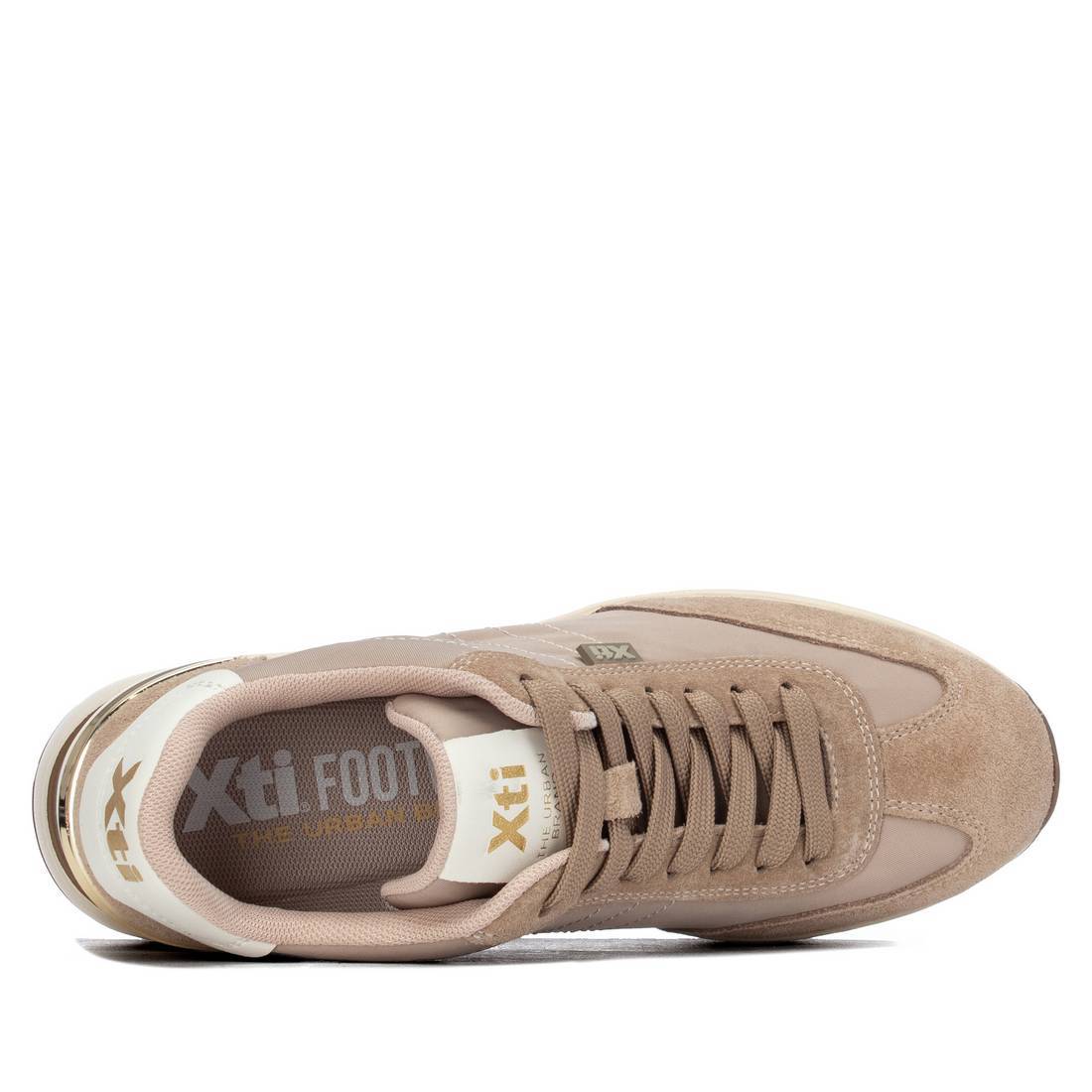 Top view of XTI 14636502 Beige wedge sneaker showing upper and fastening