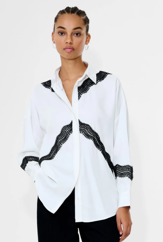 French Connection Candice Satin Lace Mix Long Sleeve Shirt