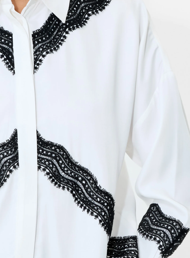 French Connection Candice Satin Lace Mix Long Sleeve Shirt