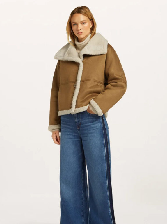 beaumont Chayeen reversible faux-shearling jacket in Tobacco