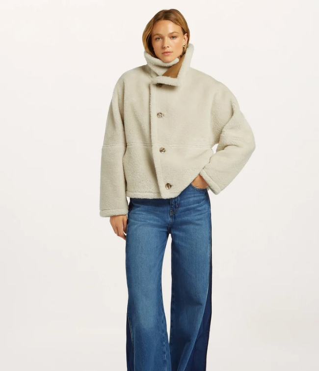 Beaumont Chayeen jacket with off-white teddy side facing out