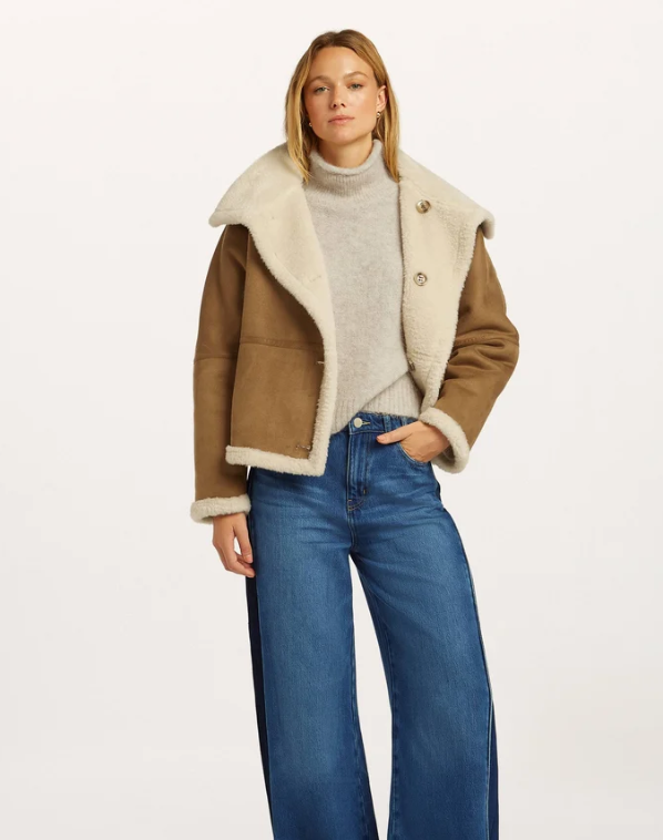 Model wearing the Beaumont Chayeen Jacket in Tobacco
