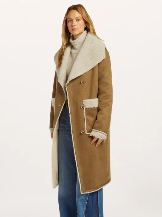 Beaumont Elif long tobacco-brown faux-shearling coat