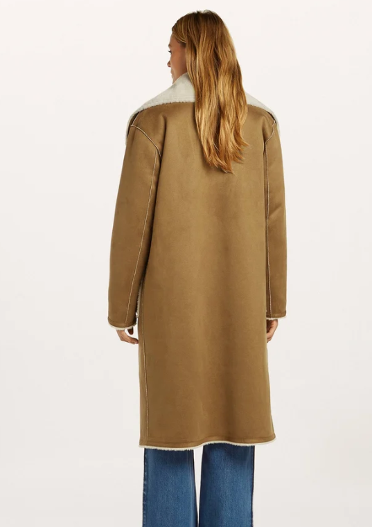 Back view of the Beaumont Elif longline coat in Tobacco
