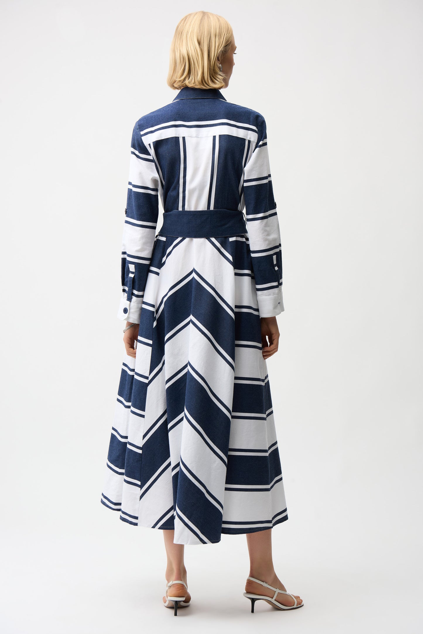 Joseph Ribkoff Cotton Stripe Fit and Flare dress with reversible Sash