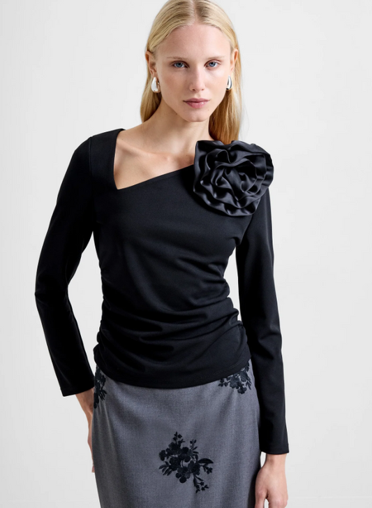 French Connection Valetta Jersey Long Sleeve Rosette Top