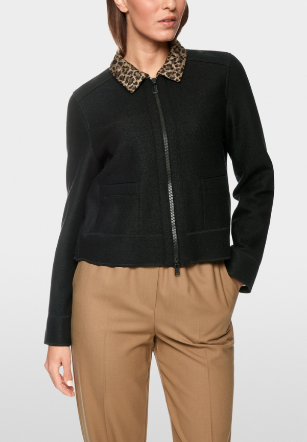 Marccain Knit Jacket with Leopard Collar